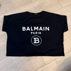 Balmain Black Tee with White Logo Tag